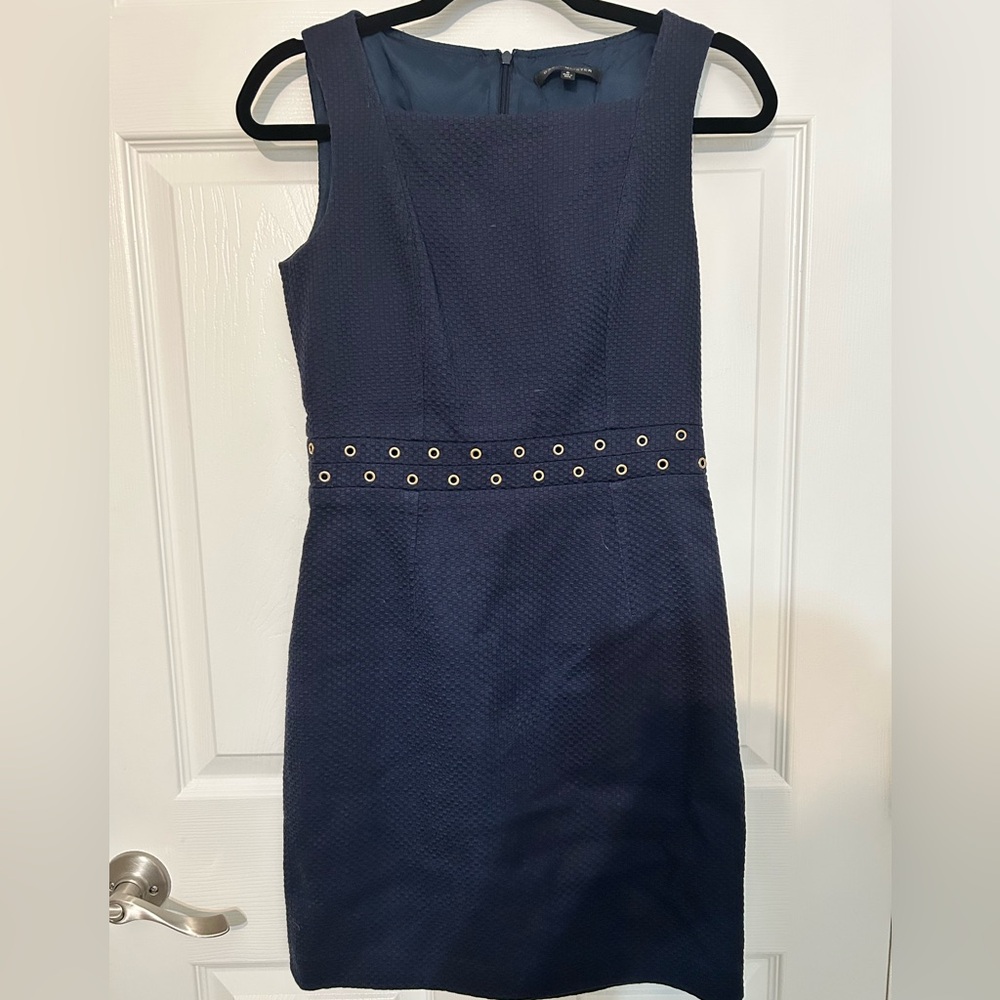 David Meister w Grommet Textured Navy Blue Sleeveless Dress Size‎ 6
